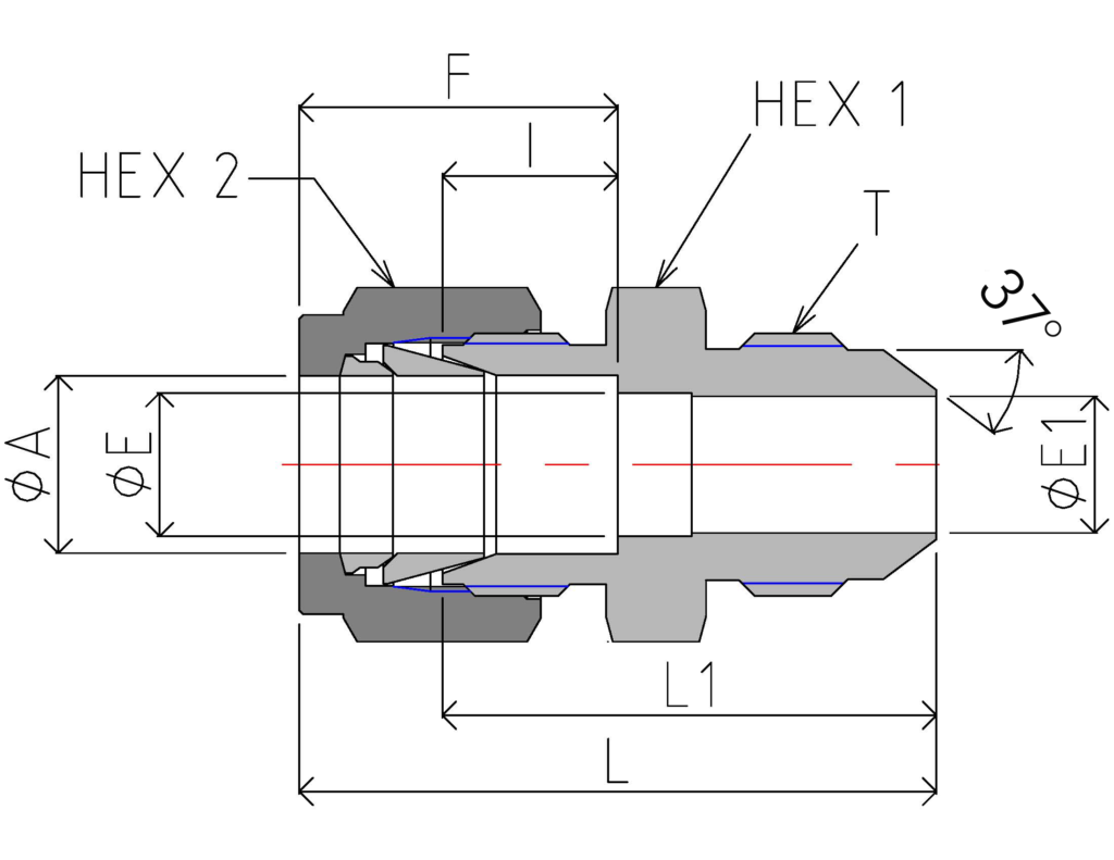 AN 37° Flare Union (DUC) AN 37° Flare Union (DUC)